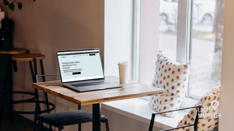 Laptop on table with coffee