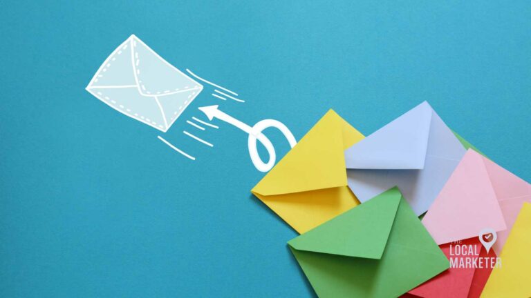 Colorful envelopes with a stylized envelope graphic and arrow, symbolizing email marketing strategies for small businesses.
